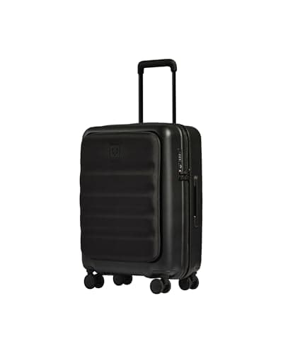Icon Stripe Hardside Carry On Luggage with Pocket, 21.7x15.7x9.4 Inch, 47L - Lightweight, 4 Spinner Wheels, Adjustable Handle, External Front Pocket, Small Suitcase, TSA Lock - Black
