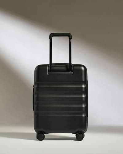 Icon Stripe Hardside Carry On Luggage with Pocket, 21.7x15.7x9.4 Inch, 47L - Lightweight, 4 Spinner Wheels, Adjustable Handle, External Front Pocket, Small Suitcase, TSA Lock - Black