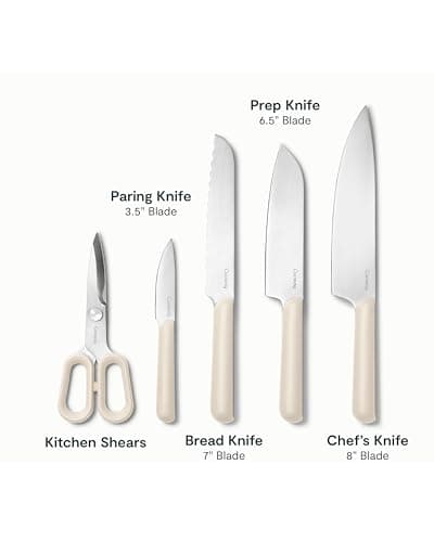 Caraway 14-Piece Kitchen Prep Set - Kitchen Knife Set & Wooden Utensil Set - Made With Premium German Steel Blades & FSC-Certified Birch Wood - Non-Toxic Materials - Includes Organizer - Cream