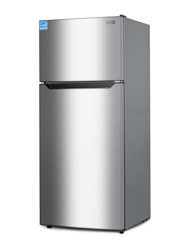 BLACK+DECKER 14.6 Cu. Ft. Top Mount Refrigerator with Freezer, 2 Door Refrigerator with Top Freezer and Adjustable Temperature Control, ENERGY STAR, BR1460HS, Stainless Steel Look