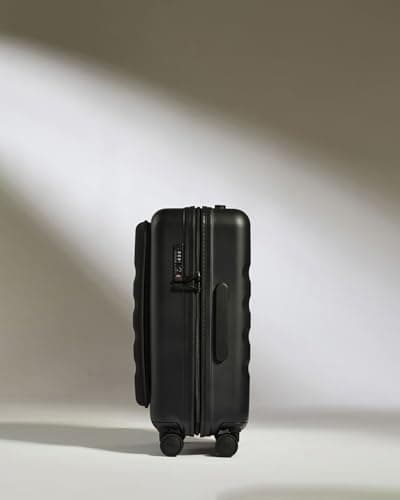 Icon Stripe Hardside Carry On Luggage with Pocket, 21.7x15.7x9.4 Inch, 47L - Lightweight, 4 Spinner Wheels, Adjustable Handle, External Front Pocket, Small Suitcase, TSA Lock - Black