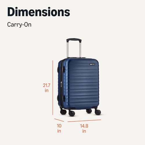 Amazon Basics 21" Hardside Carry-On Luggage, Hardshell Suitcase With Wheels, Expandable For Up to 25% More Space, With Scratch-Resistant Surface, Four Multi-directional Wheels, Navy Blue