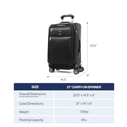Travelpro Platinum Elite Softside Expandable Carry on Luggage, 8 Wheel Spinner Suitcase, USB Port, Suiter, Men and Women, True Navy Blue, Carry On 21-Inch