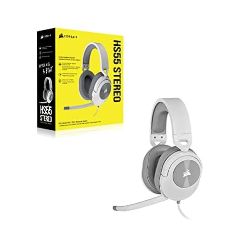 Corsair HS55 Stereo Gaming Headset (Leatherette Memory Foam Ear Pads, Lightweight, Omni-Directional Microphone, PC, Mac, PS5/PS4, Xbox Series X | S, Nintendo Switch, Mobile Compatibility) White
