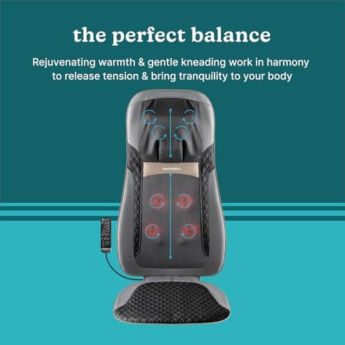 Homedics Back Massager with Heat, Shiatsu Elite II Heated Neck and Back Massage Cushion. 3 Different Massage Styles and 3 Massage Zones. Comes with Controller and Chair Straps