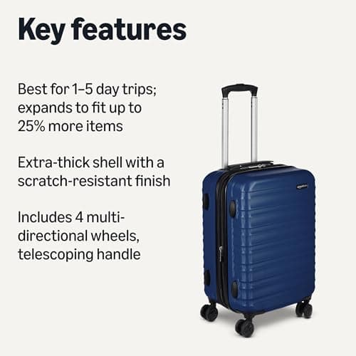 Amazon Basics 21" Hardside Carry-On Luggage, Hardshell Suitcase With Wheels, Expandable For Up to 25% More Space, With Scratch-Resistant Surface, Four Multi-directional Wheels, Navy Blue