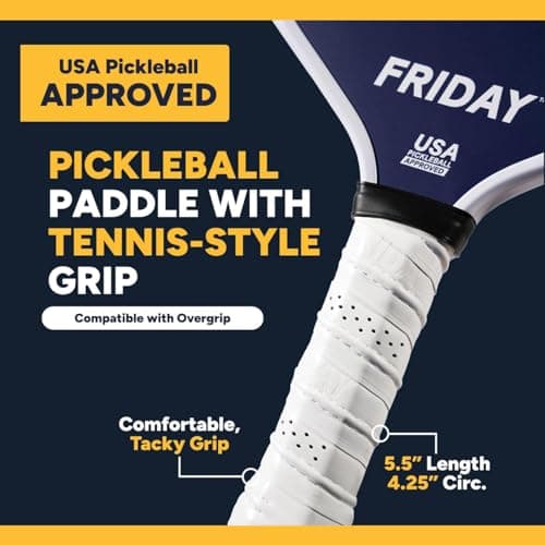 Friday Pickleball Paddle, USA Pickleball Approved, Durable Carbon Fiber, Thermoformed Unibody Design, Honeycomb Core, Gritty Surface for Spin