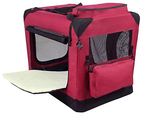 EliteField 3-Door Folding Soft Dog Crate with Carrying Bag and Fleece Bed (2 Year Warranty), Indoor & Outdoor Pet Home (20" L x 14" W x 14" H, Maroon)