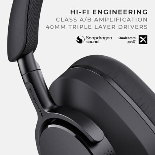 Cambridge Audio Melomania P100 Headphones - Bluetooth, Active Noise Cancelling with Hi-Fi Sound, 100 Hour Playback with User Replaceable Battery, Gaming Mode and Carry Case (Black)