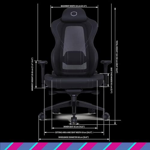 Cooler Master Hybrid 1 Ergonomic Gaming Chair MuscleFlex® Mesh, Cold-Molded Foam, Steel Frame | Aluminum Base. 180 Reclining, Adjustable Lumbar Support | Gas Lift, 360° Swivel for PC Game | Office