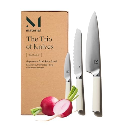 Material, Knife Trio, Carbon Stainless Steel Japanese Chef's Knife for Chopping and Cutting, Razor-Sharp Strong Blade, Cool Neutral, Material Kitchen
