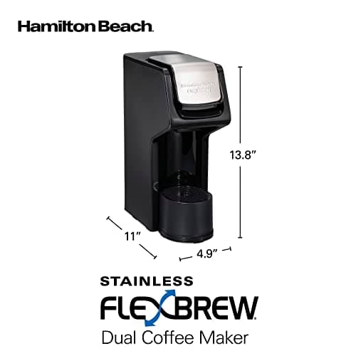 Hamilton Beach 49918 FlexBrew Single-Serve Coffee Maker Compatible with Pod Packs and Grounds, 14 oz, Black, Stainless - Fast Brew
