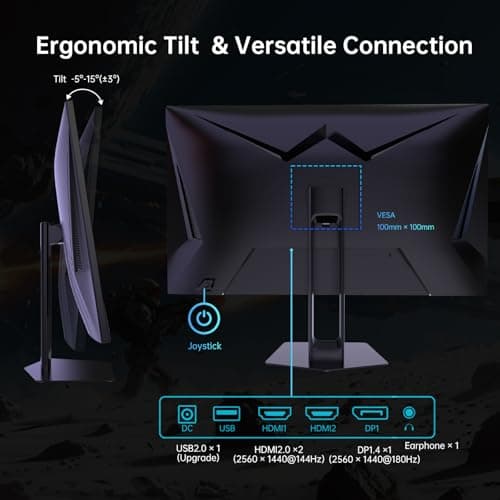 KTC 27 Inch QHD Gaming Monitor, 180Hz 1ms GTG Fast IPS 2K Computer Gamer Monitor, 1440P HDR Frameless Monitor with Adaptive Sync, Tilt Adjustment, VESA Compatible, Eye Care, DisplayPort HDMI, H27T22S