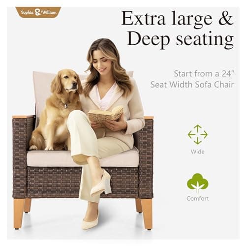 Sophia & William Patio Furniture Set with Fire Pit Table, 10 Piece Half Moon Outdoor Wicker Sectional Sofa Set, Rattan Conversation Set with 56-Inch Fire Pit Table for Backyard, Deck, Pool(Beige)