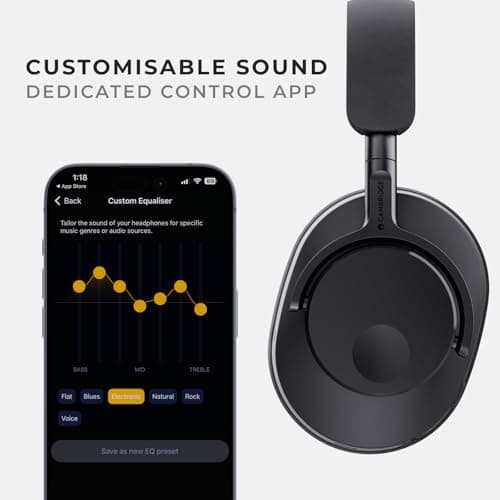 Cambridge Audio Melomania P100 Headphones - Bluetooth, Active Noise Cancelling with Hi-Fi Sound, 100 Hour Playback with User Replaceable Battery, Gaming Mode and Carry Case (Black)