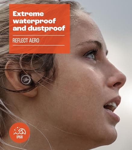 JBL Reflect Aero - True Wireless Noise Cancelling Active Earbuds, 6 mics for Perfect Calls with VoiceAware, Extreme dustproof & Waterproof, Comfortable, Secure fit, 24hr with Fast-Charging (Black)