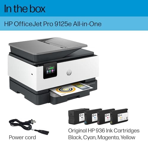 HP OfficeJet Pro 9125e All-in-One Printer, Color, Printer-for-Small Medium Business, Print, Copy, scan, fax,Touchscreen; Smart Advance Scan, 3 month Instant Ink trial included