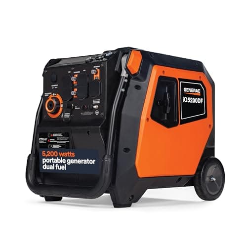 Generac 5,200-Watt Dual-Fuel Portable Inverter Generator - Gas and Propane Compatible - Compact and Lightweight Design - Clean, Stable Power - COsense Technology - Orange/Black - 50 State Compliant
