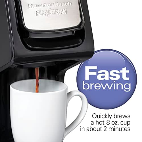 Hamilton Beach 49918 FlexBrew Single-Serve Coffee Maker Compatible with Pod Packs and Grounds, 14 oz, Black, Stainless - Fast Brew