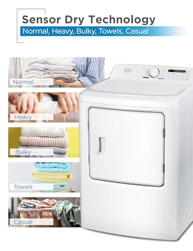 BLACK+DECKER 7.0 Cu. Ft. Front Load Dryer, Clothes Dryer with LED Display and Dial Control, 5 Senor and Manual Dry Selections, Wrinkle Care, 240V, BLD67ME, White