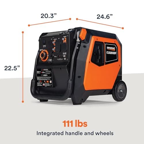 Generac 5,200-Watt Dual-Fuel Portable Inverter Generator - Gas and Propane Compatible - Compact and Lightweight Design - Clean, Stable Power - COsense Technology - Orange/Black - 50 State Compliant