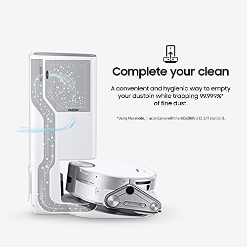 SAMSUNG Jet Bot AI+ Robot Vacuum Cleaner w/ Object Recognition, Intelligent Cleaning, Clean Station, 5-Layer Filter, Touchless Dust Removal for Hardwood Floors, Carpets, VR50T95735W, White