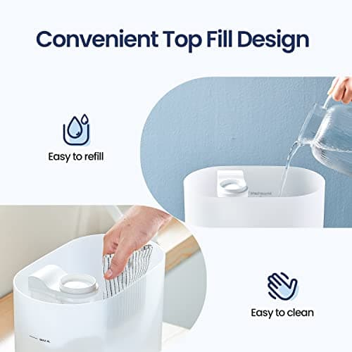 Humidifiers for Bedroom, Cool Mist Top Fill Essential Oil Diffuser, 7 Color Lights, Quiet, 360° Nozzle, Auto Shut-Off, (White)