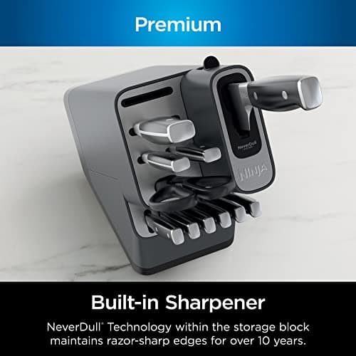 Ninja K32012 Foodi NeverDull Premium Knife System, 12 Piece Knife Block Set with Built-in Sharpener, German Stainless Steel Knives, Black