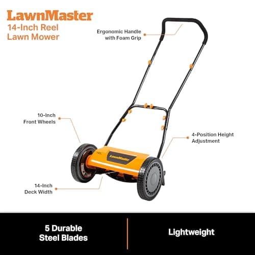 LawnMaster LMRM1401 Push Reel Lawn Mower 14-Inch 5-Blade