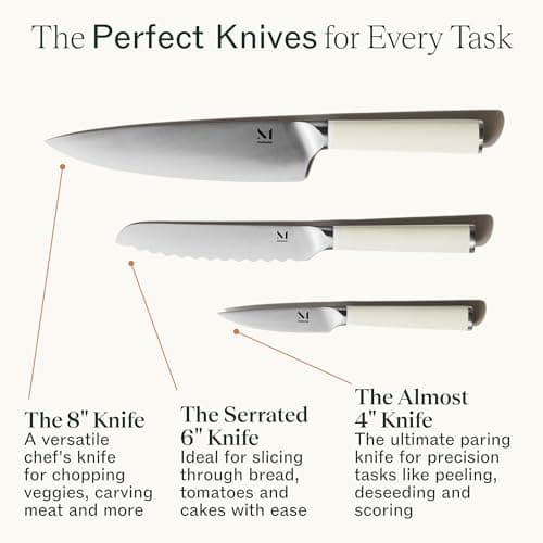Material, Knife Trio, Carbon Stainless Steel Japanese Chef's Knife for Chopping and Cutting, Razor-Sharp Strong Blade, Cool Neutral, Material Kitchen