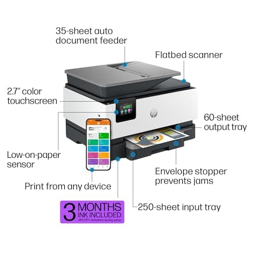 HP OfficeJet Pro 9125e All-in-One Printer, Color, Printer-for-Small Medium Business, Print, Copy, scan, fax,Touchscreen; Smart Advance Scan, 3 month Instant Ink trial included
