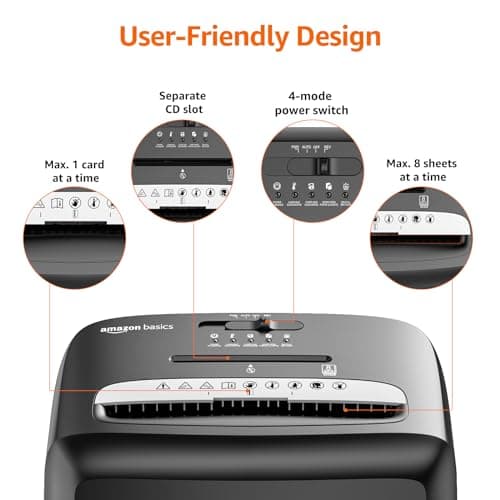 Amazon Basics Micro Cut Paper Shredder, CD, and Credit Card Shredder, 8 Sheet (New Model), Black