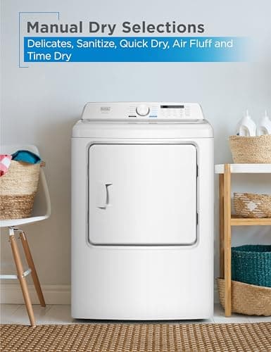 BLACK+DECKER 7.0 Cu. Ft. Front Load Dryer, Clothes Dryer with LED Display and Dial Control, 5 Senor and Manual Dry Selections, Wrinkle Care, 240V, BLD67ME, White