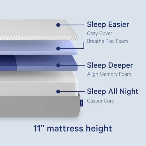 Casper Sleep Original Foam, Queen Size Memory Foam Mattress - Medium Firm Bed in a Box with Zoned SupportTM - 100-Night Trial - CertiPUR-US Mattress, Light Grey
