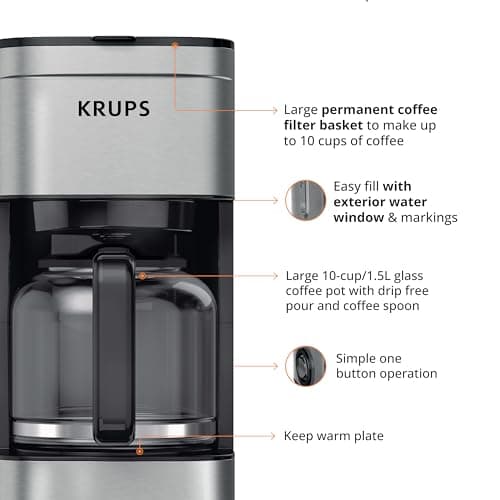 KRUPS Newer Model Drip Coffee Maker, 10-Cup, Silver