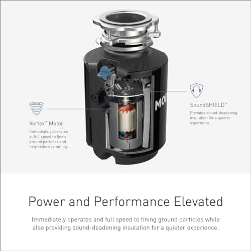 Moen Host Series Disposer with Control Activation 3/4 HP Garbage Disposal with Sound Reduction, Power Cord Included, GXB75C