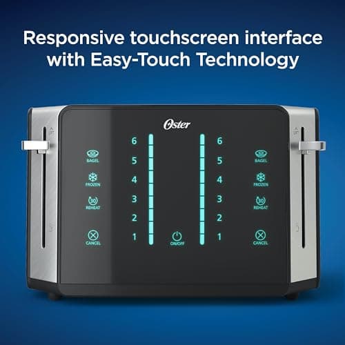 Oster 4-Slice Toaster Touch Screen Stainless Steel Digital Timer 6 Shade Settings Easy to Clean Removable Crumb Tray
