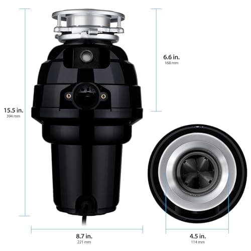 Waste Maid 10-US-WM-658-3B Garbage Disposal Anti-Jam Stainless Steel Food Waste Grinding System, 1-1/4 HP Premium, Black