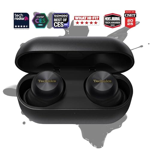 Technics Reference Class Hi-Fi Wireless Earbuds, Dolby Atmos with Head Tracking, Adaptive Noise Cancelling, 3 Device Multipoint, 10-hr Battery, Wireless Charging, Improved Fit - EAH-AZ100-K (Black)