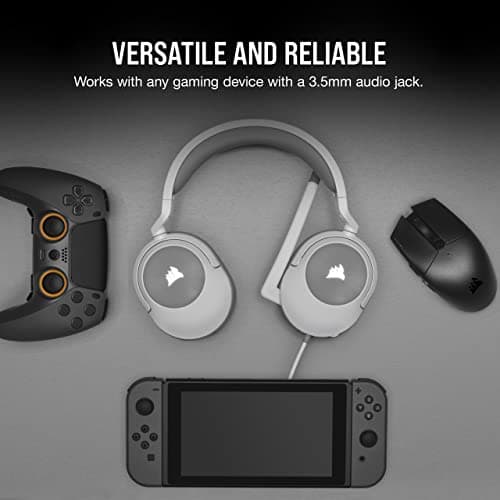 Corsair HS55 Stereo Gaming Headset (Leatherette Memory Foam Ear Pads, Lightweight, Omni-Directional Microphone, PC, Mac, PS5/PS4, Xbox Series X | S, Nintendo Switch, Mobile Compatibility) White