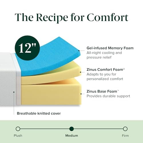 ZINUS 12 Inch Green Tea Cooling Memory Foam Mattress [New Version], Twin, Fiberglass Free, Medium Firmness, Cooling Gel Foam, Certified Safe Foams & Fabric, Mattress in A Box