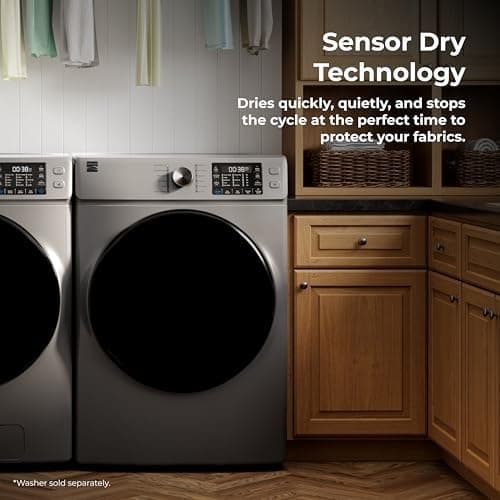Kenmore 2682273 Front Load Electric Dryer with Steam, Wrinkle Guard, Energy Saver, Smart Sensor Drying System, 8.0 cu. ft. Total Capacity, Metallic Silver