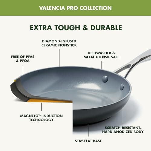 GreenPan 11 Piece Valencia Pro Ceramic Nonstick Cookware Set, PFAS-Free, Induction Ready, Hard Anodized Pots & Pans with Lids, Compatible on All Cooktops, Dishwasher & Oven Safe, Gray