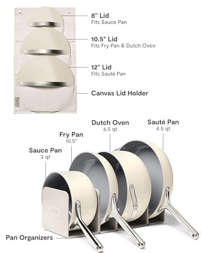 Caraway Nonstick Ceramic Cookware Set (12 Piece) Pots, Pans, Lids and Kitchen Storage - Non Toxic - Oven Safe & Compatible with All Stovetops - Cream