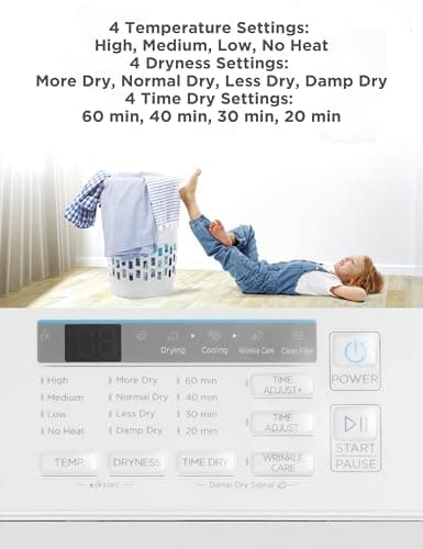 BLACK+DECKER 7.0 Cu. Ft. Front Load Dryer, Clothes Dryer with LED Display and Dial Control, 5 Senor and Manual Dry Selections, Wrinkle Care, 240V, BLD67ME, White