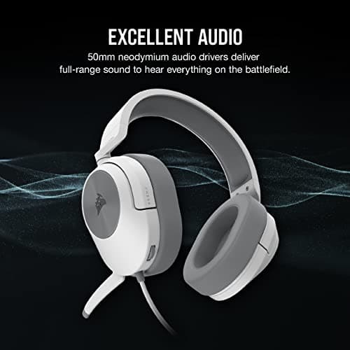 Corsair HS55 Stereo Gaming Headset (Leatherette Memory Foam Ear Pads, Lightweight, Omni-Directional Microphone, PC, Mac, PS5/PS4, Xbox Series X | S, Nintendo Switch, Mobile Compatibility) White