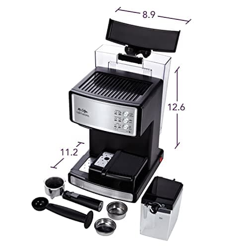 Mr. Coffee Espresso and Cappuccino Machine Stainless Steel Programmable Coffee Maker with Automatic Milk Frother 15-Bar Pump Ideal for Home Baristas