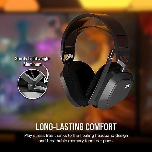 Corsair HS80 MAX Wireless Multiplatform Gaming Headset with Bluetooth – Dolby Atmos – Broadcast Quality Microphone – iCUE Compatible – PC, Mac, PS5, PS4, Mobile – Steel Gray