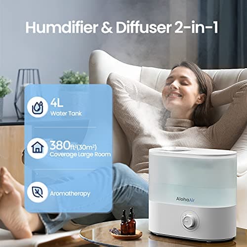 Humidifiers for Bedroom, Cool Mist Top Fill Essential Oil Diffuser, 7 Color Lights, Quiet, 360° Nozzle, Auto Shut-Off, (White)