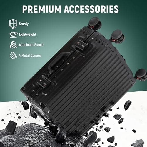 20inch Carry On Luggage 22x14x9 Airline Approved, Zipperless Luggage Carry On TSA Approved ABS+PC Hard Shell Suitcases, Lightweight Carry On Suitcases with Aluminum Frame, Black